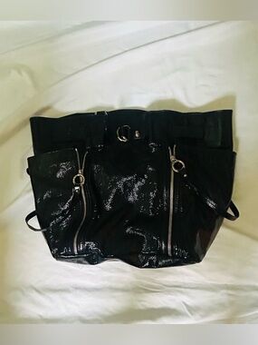 Dolce & Gabbana Black Patent Leather Tote with Dual Zippers